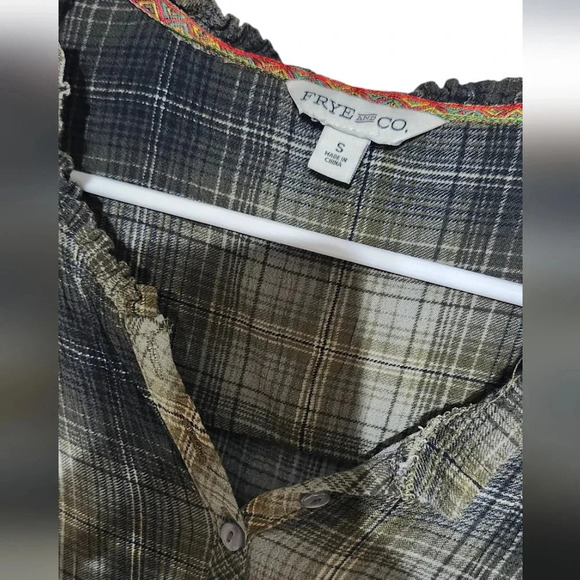 Frye & Co Green Plaid Boho Blouse Top Size M | Long Sleeve Peasant Style - Picture 4 of 6